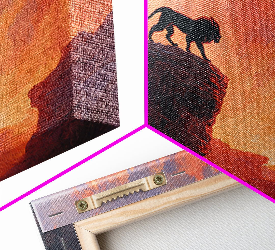 Black Panther Canyon Sunset Wall Art, Wildlife Canvas Print, Southwestern Decor, Big Cat Art, Dramatic Living Room Decor