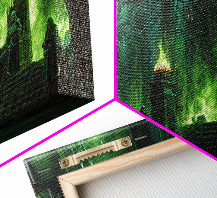 Emerald Gothic Throne Room With Skeletons Canvas Print, Dark Fantasy Art, Moody Wall Decor, Surreal Statement Art For Living Room