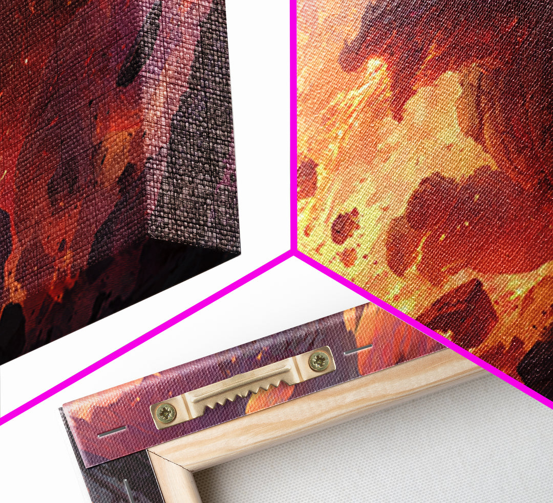 Fire Dragon Rising From Ruins Wall Art, Dark Fantasy Canvas Print, Epic Mythical Decor For Gamer Room And Statement Wall