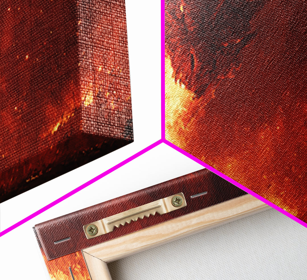 Dragon Fire Battle Canvas Print, Epic Fantasy Wall Art, Warrior Vs Dragon Painting, Dark Fantasy Home Decor Gift For Gamer Room