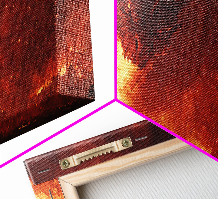 Dragon Fire Battle Canvas Print, Epic Fantasy Wall Art, Warrior Vs Dragon Painting, Dark Fantasy Home Decor Gift For Gamer Room