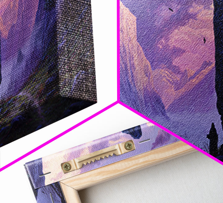 Ancient Rune Monolith Mountain Valley Canvas Print, Epic Fantasy Landscape Wall Decor, Purple Mist Adventure Art For Game Room