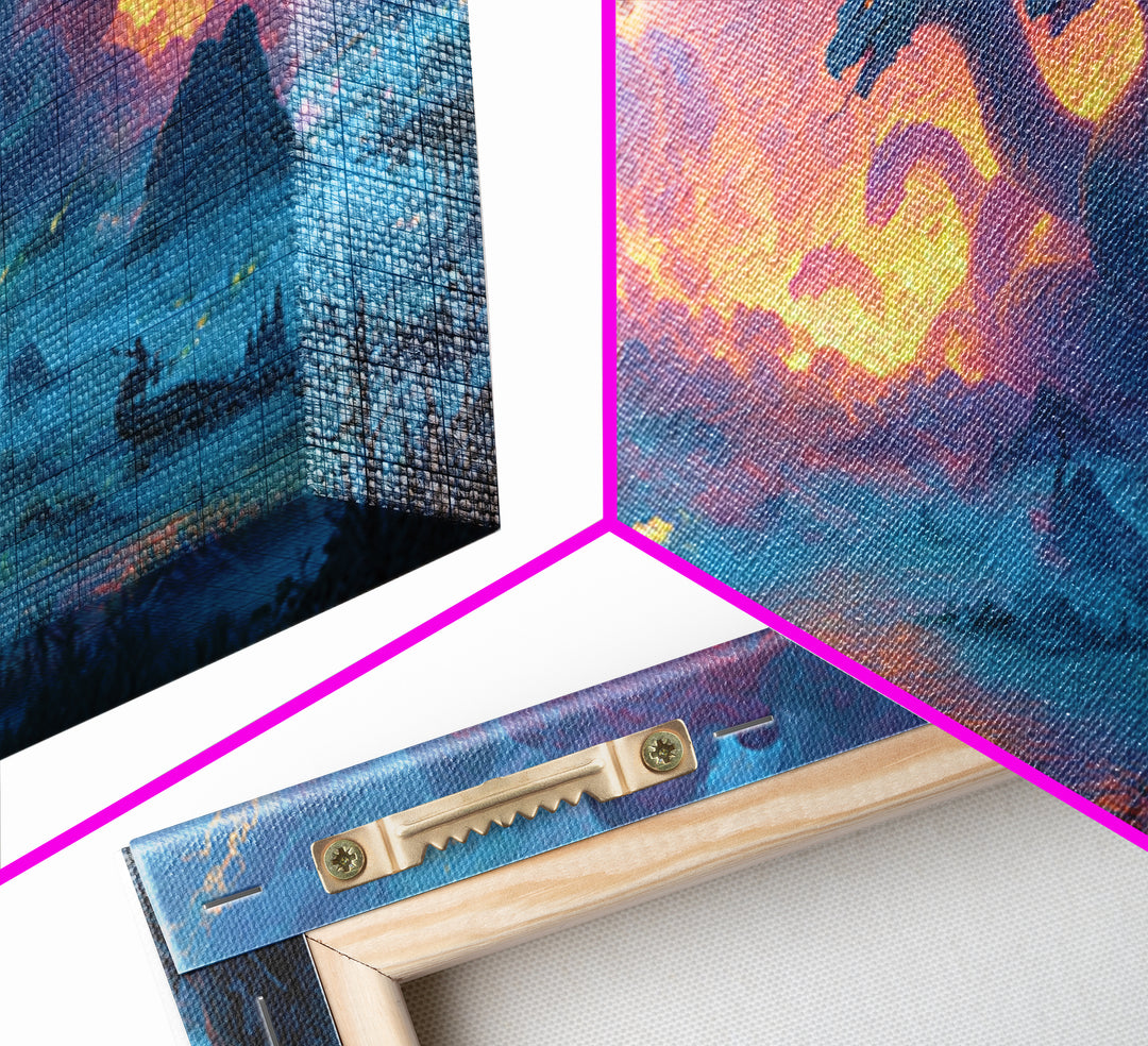 Three Headed Hydra Lake Wall Art, Epic Fantasy Canvas Print, Dragon Battle Decor, Mythical Creature Art For Game Room Decor