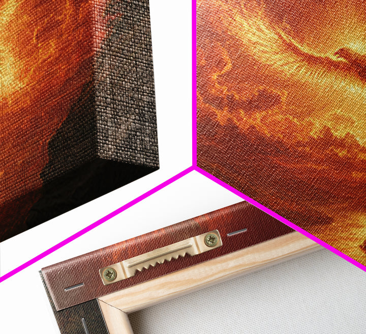 Fiery Phoenix Over Epic Valley Canvas Print, Fantasy Wall Art, Mythical Bird Painting For Gaming Room And Dramatic Home Decor