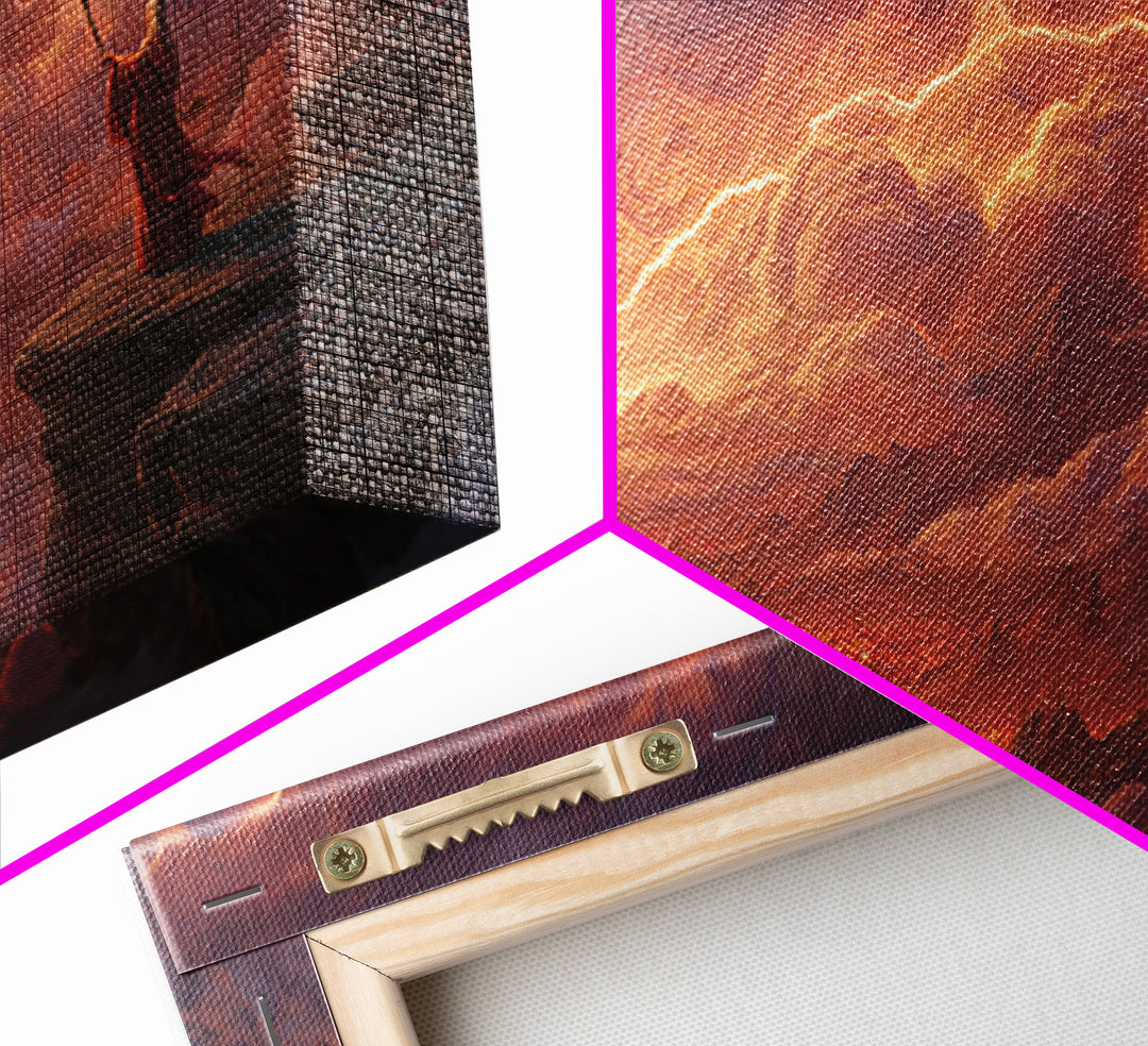 Wizard On Cliff Above Fiery Clouds Wall Art, Epic Fantasy Landscape, Mystical Magic Decor, Dramatic Canvas Print, Gift For Him