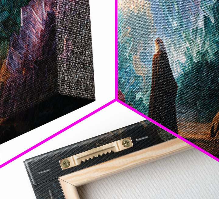 Glowing Crystal Cavern Wall Art, Fantasy Cave Canvas Print, Jewel Tone Decor, Mystical Landscape, Unique Gift For Her Decor