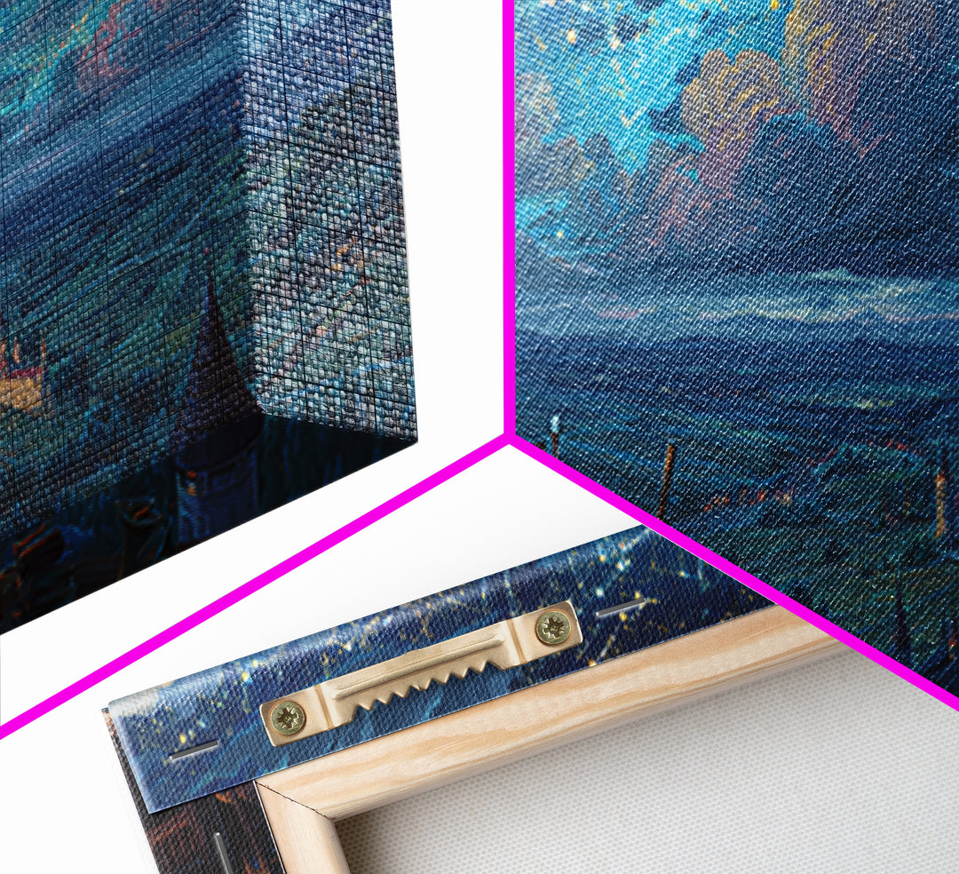 Scholar Studying A Starry Medieval Sky Wall Art, Gothic Library Decor, Fantasy Castle Landscape, Dark Academia Print, Book Lover Gift