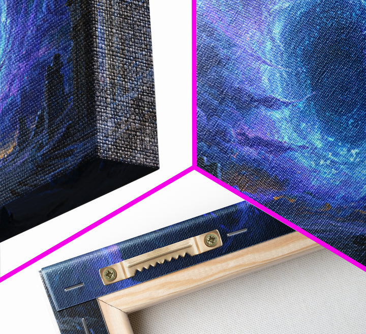 Wizard Portal Ruins Wall Art, Cosmic Vortex Fantasy Canvas, Mystical Dark Magic Decor, Surreal Landscape Art Print For Game Room