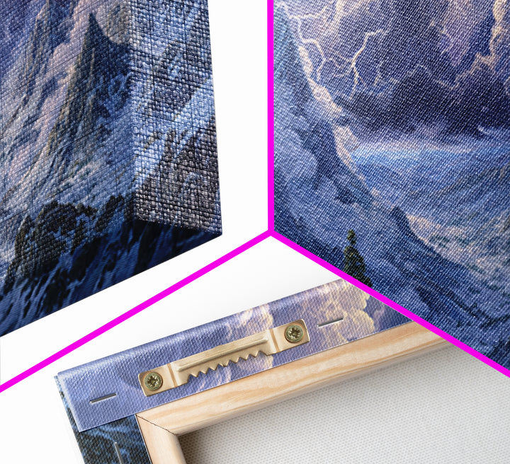 Snowy Mountain Wizard Wall Art, Epic Fantasy Canvas Print, Dungeons And Dragons Decor, Winter Landscape, Gamer Gift, Gift For Him