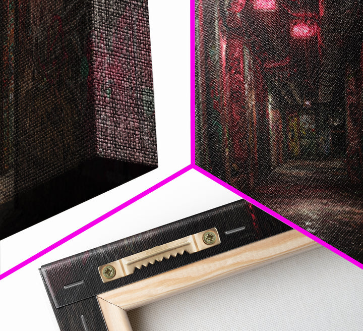 Abandoned Graffiti Corridor With Red Neon Wall Art, Urban Street Art, Industrial Decor, Grunge Poster, Office Wall Decor