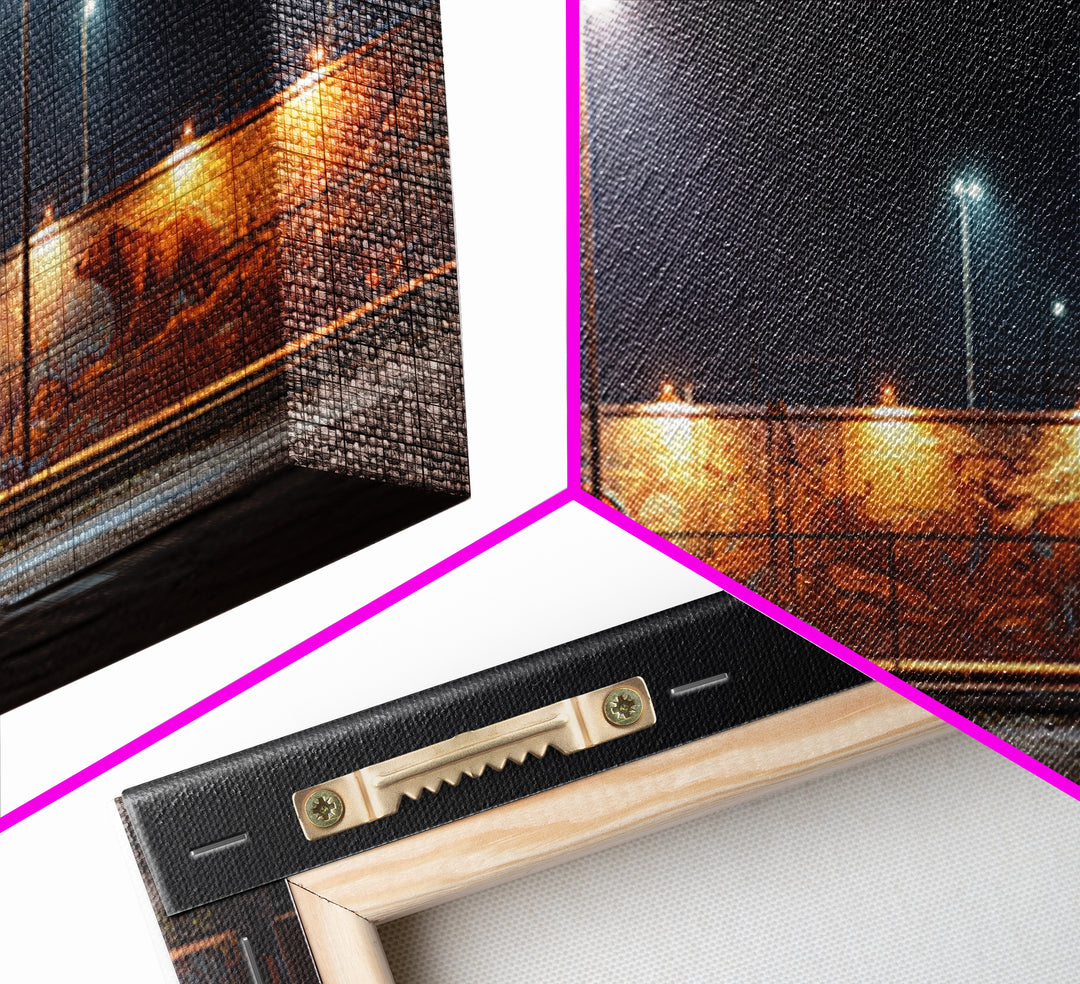 Night Industrial Light Yard Wall Art, Urban Street Photography Style Canvas, Moody Office Decor, Modern Loft Print For Him