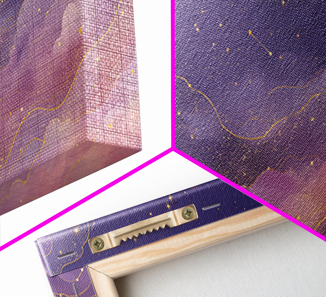 Purple Starry Sky With Gold Constellations Wall Art, Celestial Canvas Print, Mystical Bedroom Decor, Astrology Gift For Her