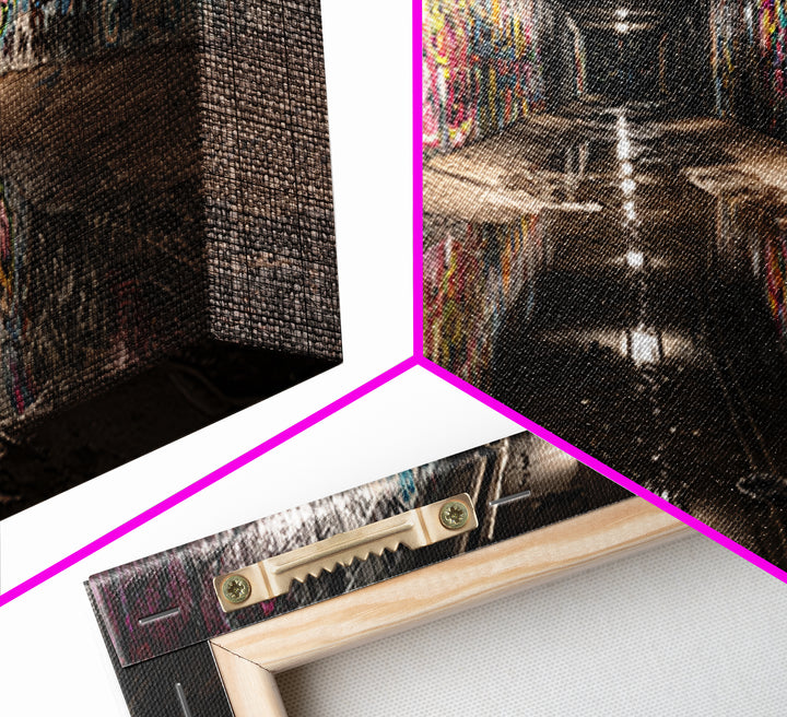 Graffiti Tunnel With Reflective Puddle Wall Art, Urban Street Art Canvas Print, Industrial Decor, Modern Office Wall Decor
