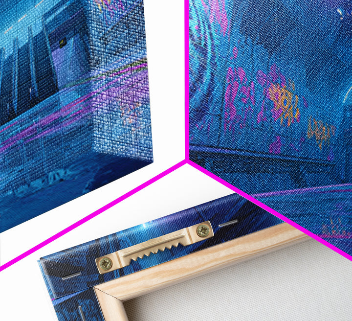Neon Tiger Subway Canvas Print, Cyberpunk Graffiti Wall Art, Futuristic Blue Pink Gaming Room Decor, Bold Urban Gift For Him