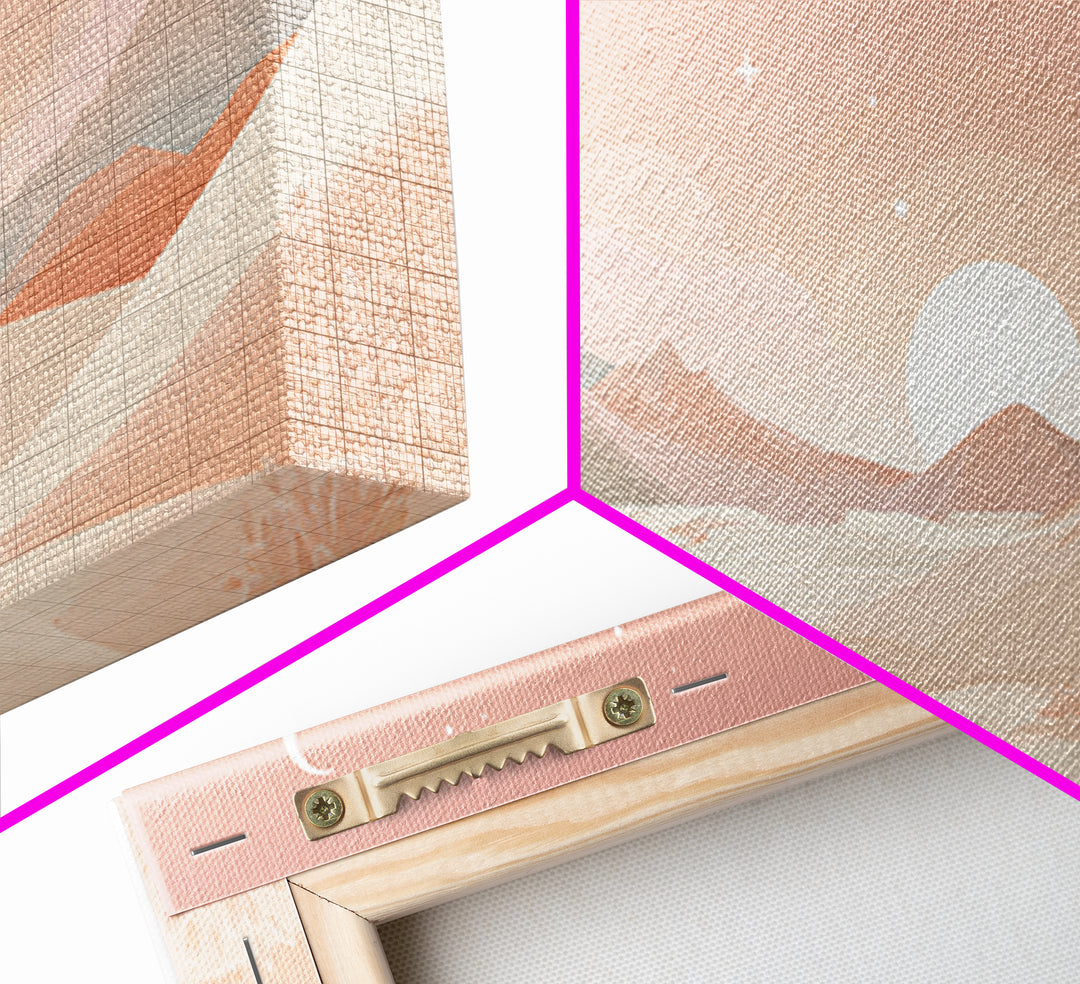 Pastel Desert Sunrise Landscape Canvas Print, Minimalist Mountain Wall Art, Boho Neutral Home Decor For Bedroom And Living Room