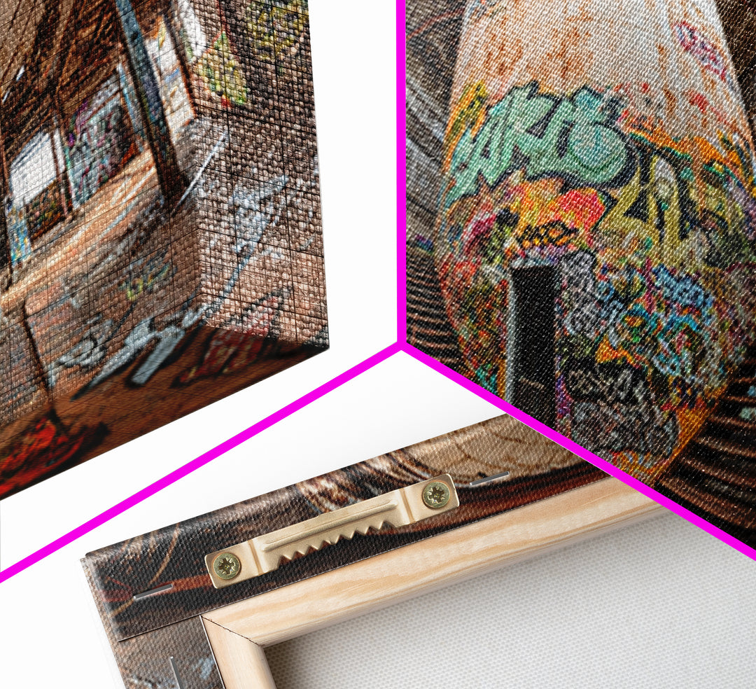 Abandoned Graffiti Silo Wall Art, Urban Industrial Interior Photograph, Street Art Decor, Modern Loft Canvas Print Gift For Home