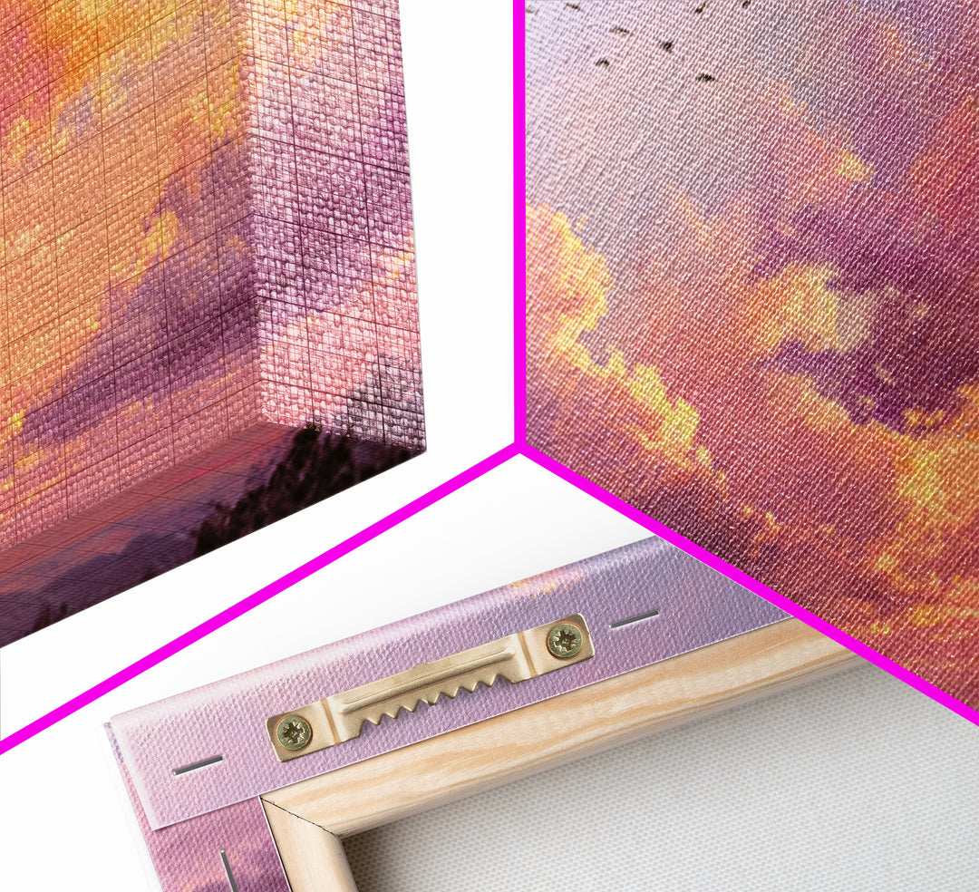 Golden Pink Sunset Clouds Over Mountains Wall Art, Serene Landscape Canvas Print, Living Room Decor, Housewarming Gift For Her