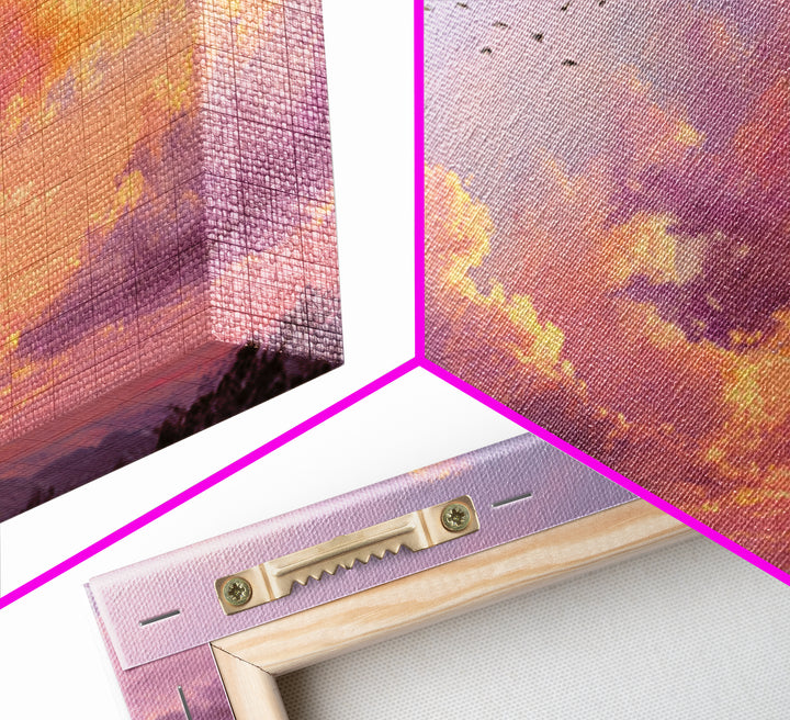 Golden Pink Sunset Clouds Over Mountains Wall Art, Serene Landscape Canvas Print, Living Room Decor, Housewarming Gift For Her