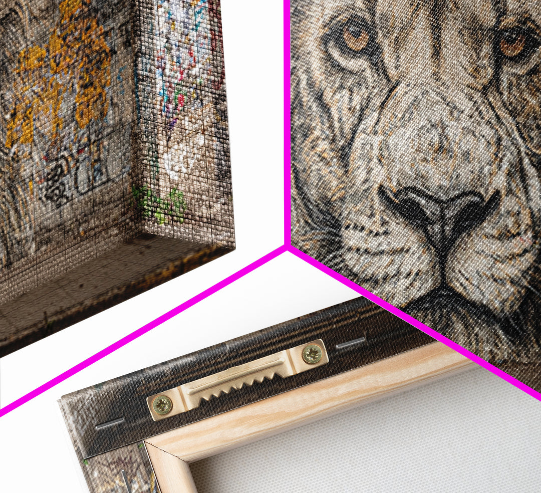 Black And White Lion Graffiti Wall Art, Urban Street Art Mural Print, Big Cat Decor, Masculine Office Decor, Gift For Him