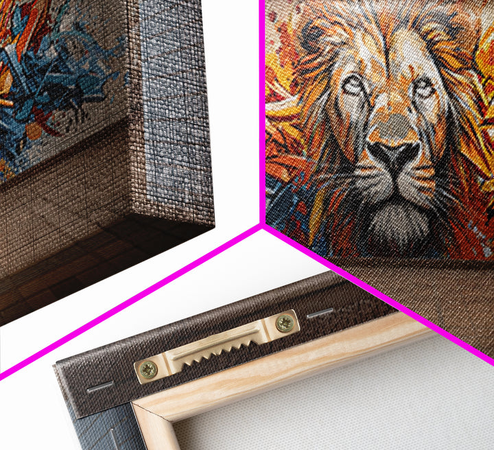 Colorful Graffiti Lion Subway Wall Art, Urban Street Art Canvas Print, Bold Modern Decor, Industrial Loft Statement Art Print