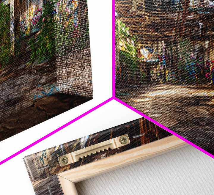 Abandoned Warehouse Graffiti Wall Art, Urban Decay Photography Canvas Print, Industrial Loft Decor, Large Street Art Poster