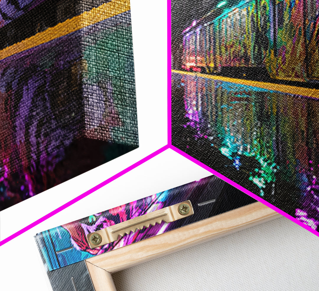 Neon Tiger Train Station Wall Art, Urban Subway Graffiti Canvas Print, Cyberpunk Animal Decor For Modern Living Room Gallery