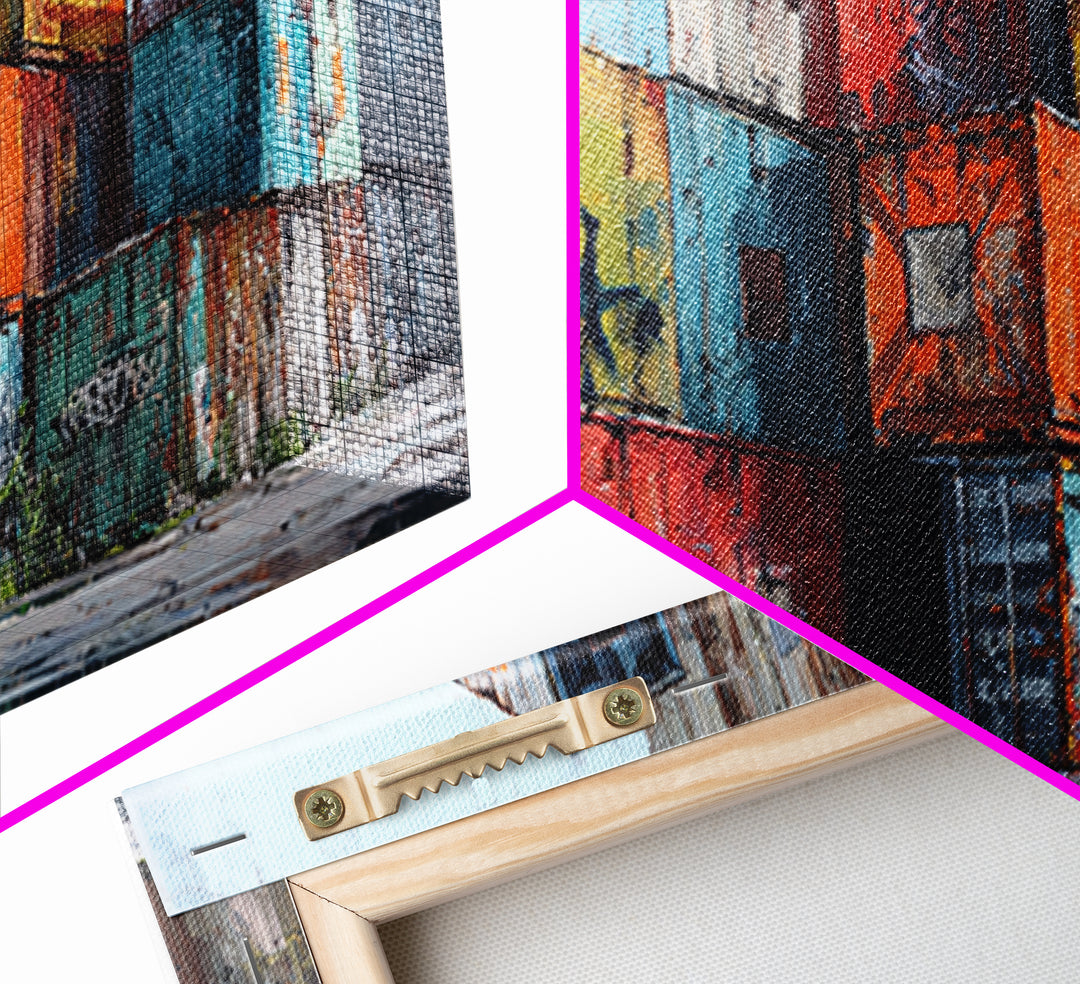 Stacked Graffiti Shipping Containers Wall Art, Urban Industrial Canvas Print, Street Art Decor, Modern Office Wall Decor