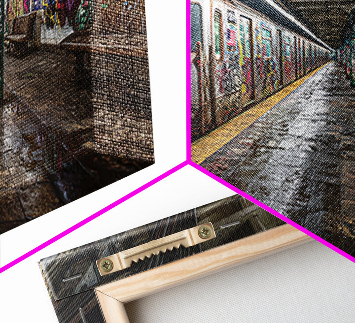 Graffiti Subway Train And Gritty Underground Platform Wall Art, Urban Street Art Print, City Decor, Industrial Home Decor