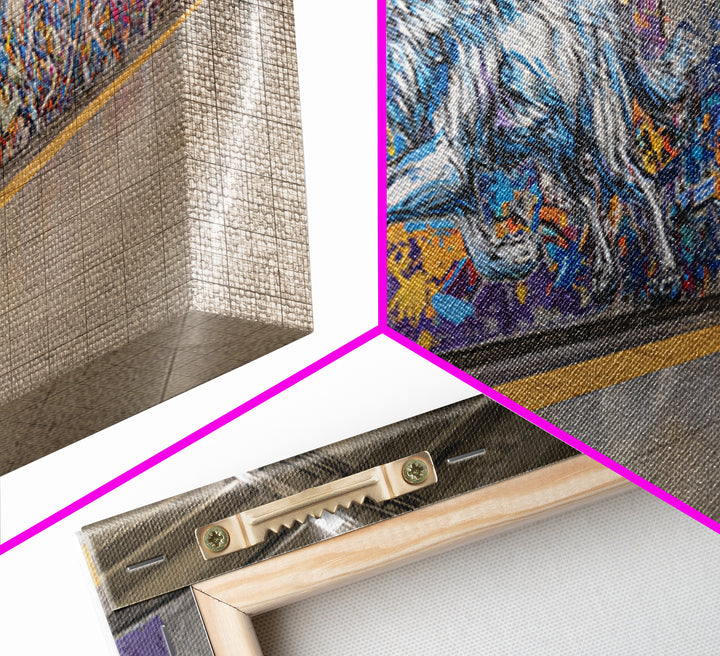 Running Wolf Graffiti Subway Mural Canvas Print, Urban Street Art Wall Art, Colorful Animal Decor, Modern Man Cave Art Gift
