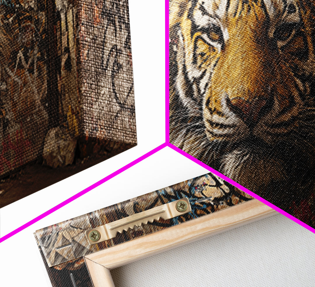 Urban Tiger Mural On Weathered Alley Wall Art, Graffiti Street Art Canvas Print, Big Cat Animal Wall Decor, Modern Home Decor