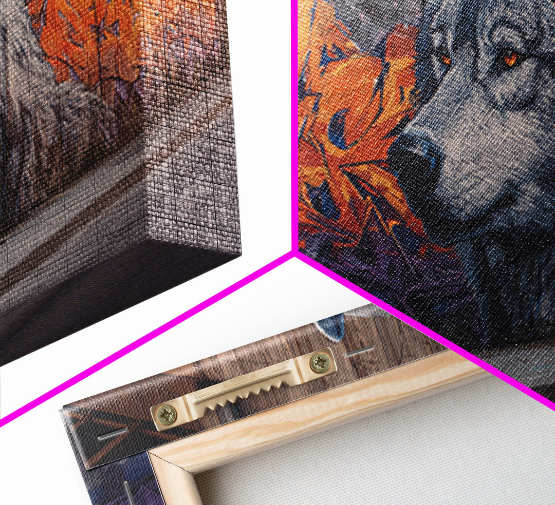 Gray Wolf Graffiti Mural Wall Art, Wildlife Street Canvas Print, Orange Urban Decor, Wolf Lover Gift, Modern Loft Apartment