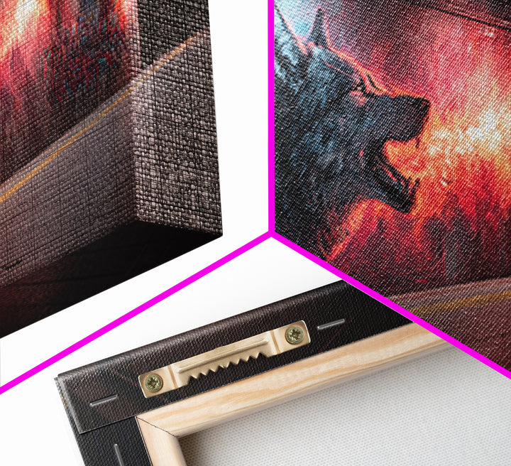 Howling Wolf Graffiti Tunnel Mural Wall Art, Urban Street Art Print, Dark Fantasy Decor, Edgy Man Cave Canvas For Living Room Decor