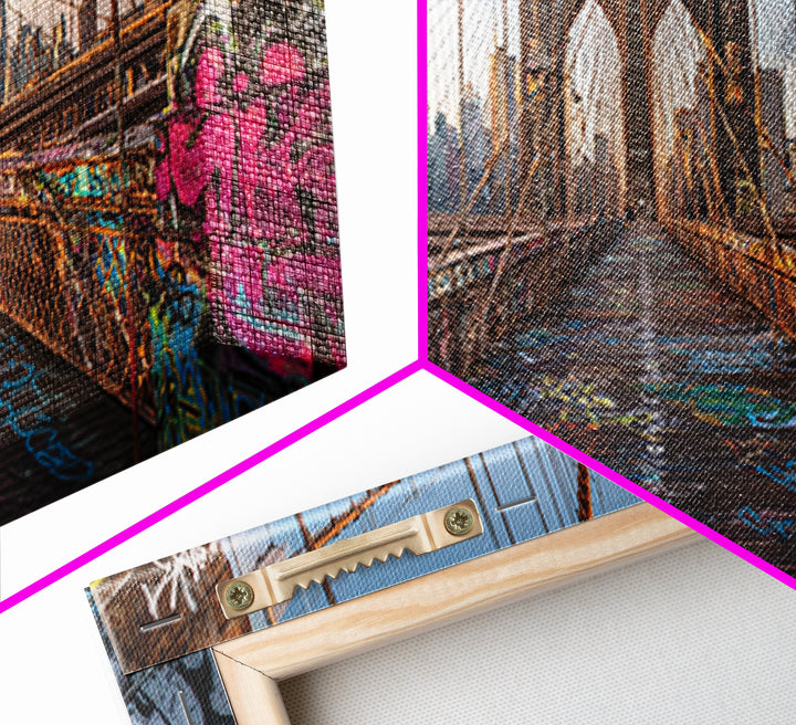 Brooklyn Bridge Graffiti Wall Art, New York City Canvas Print, Urban Street Art Decor, Industrial Loft Travel Poster Print