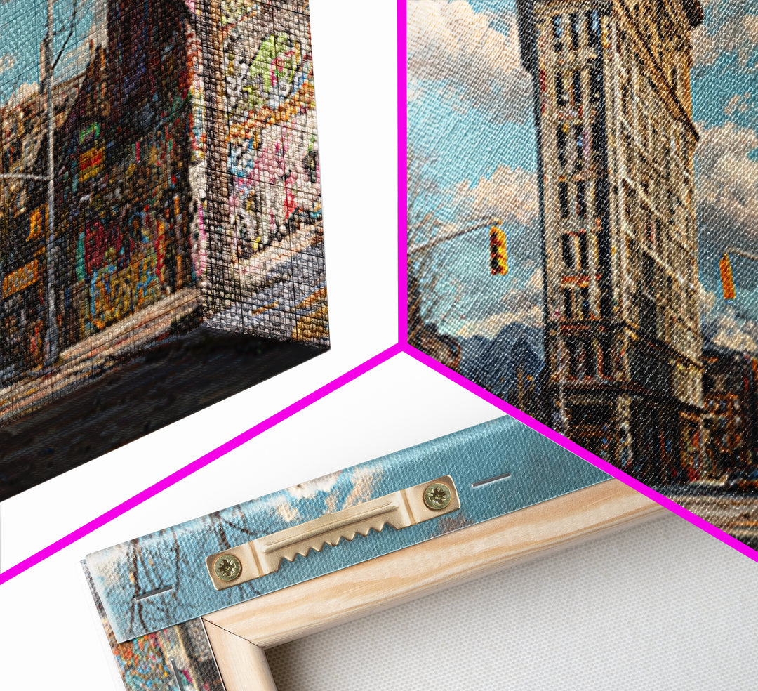Flatiron City Street Wall Art, Urban Landscape Canvas Print, Graffiti Building Decor, New York Style Apartment Gift For Him