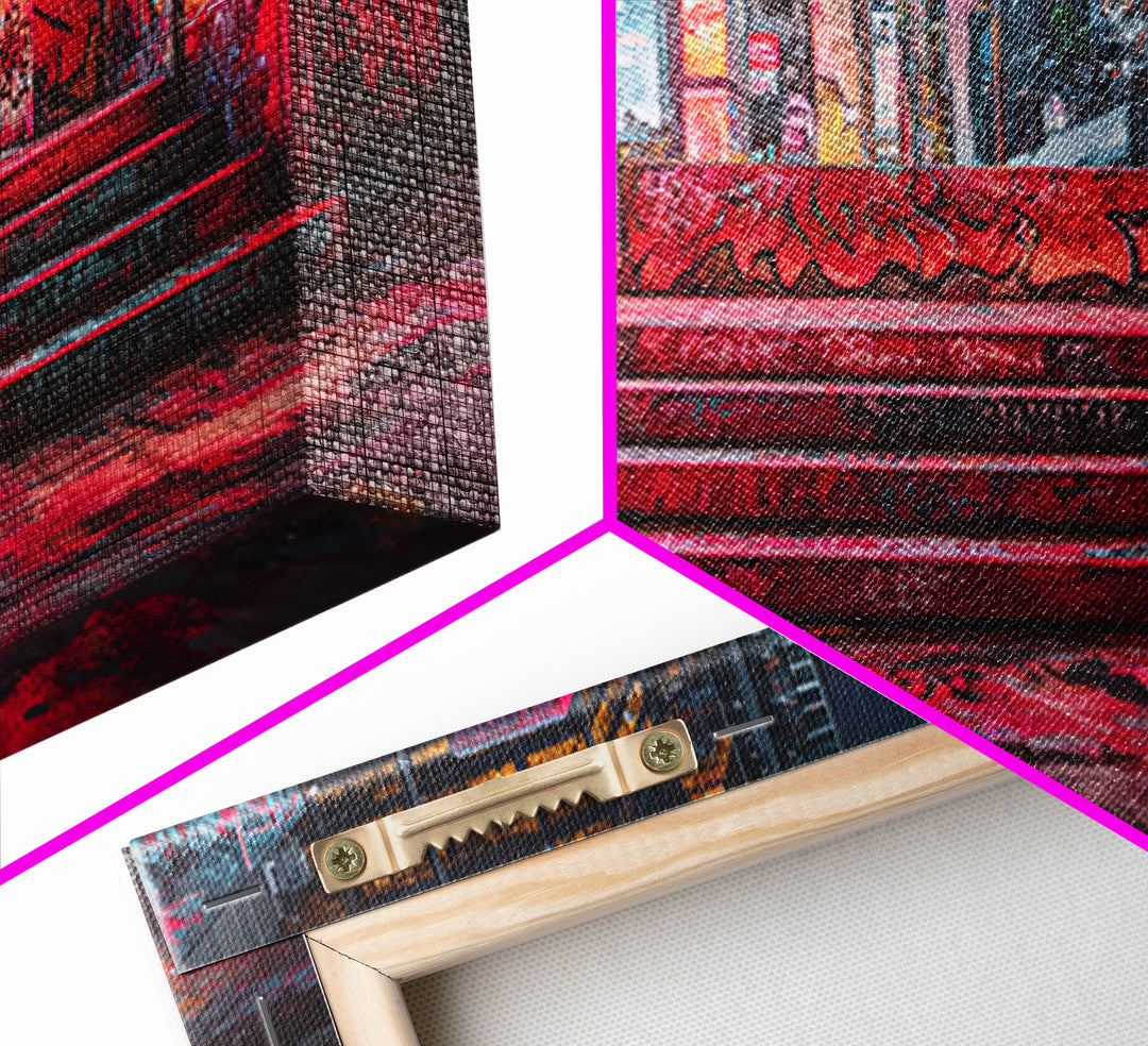Neon Graffiti City Steps Wall Art, Cyberpunk Urban Street Art Print, Red Futuristic Decor For Gaming Room Or Loft Apartment Home Decor