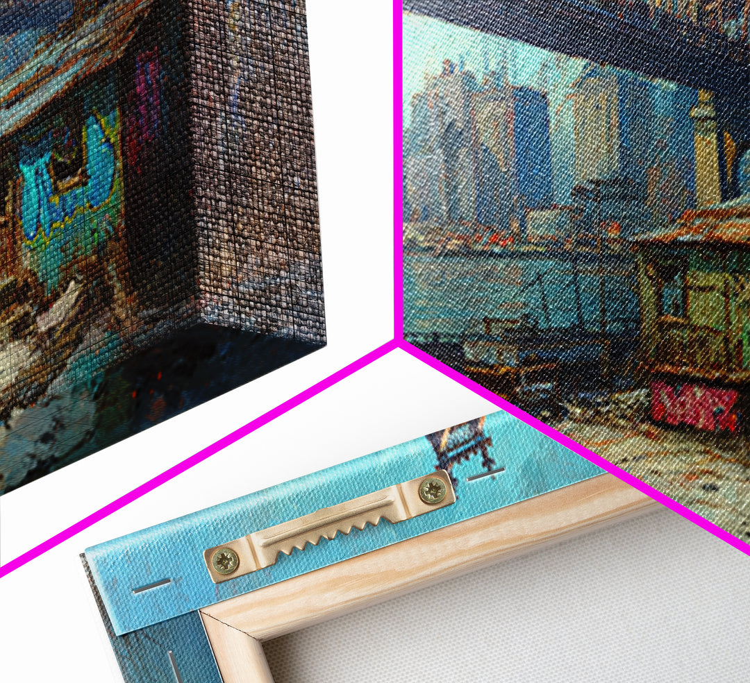 Queensboro Bridge Urban Waterfront Wall Art, NYC Cityscape Canvas Print, Industrial Loft Decor For Office And Living Room Decor