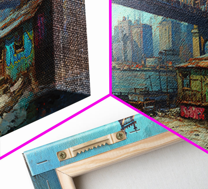 Queensboro Bridge Urban Waterfront Wall Art, NYC Cityscape Canvas Print, Industrial Loft Decor For Office And Living Room Decor