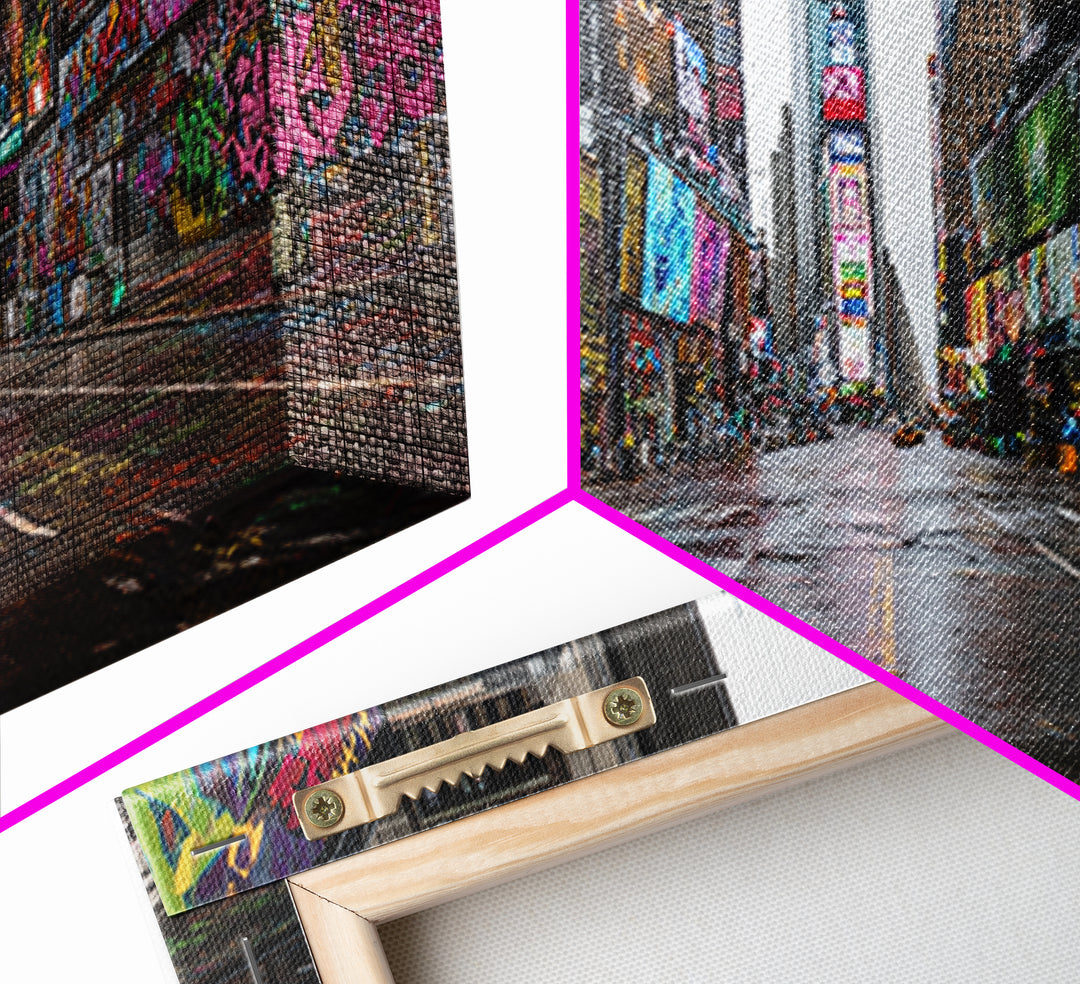 Rainy Neon Graffiti City Street Wall Art, Urban Canvas Print, New York Poster, Street Art Decor, Modern Office Decor, Gift For Him