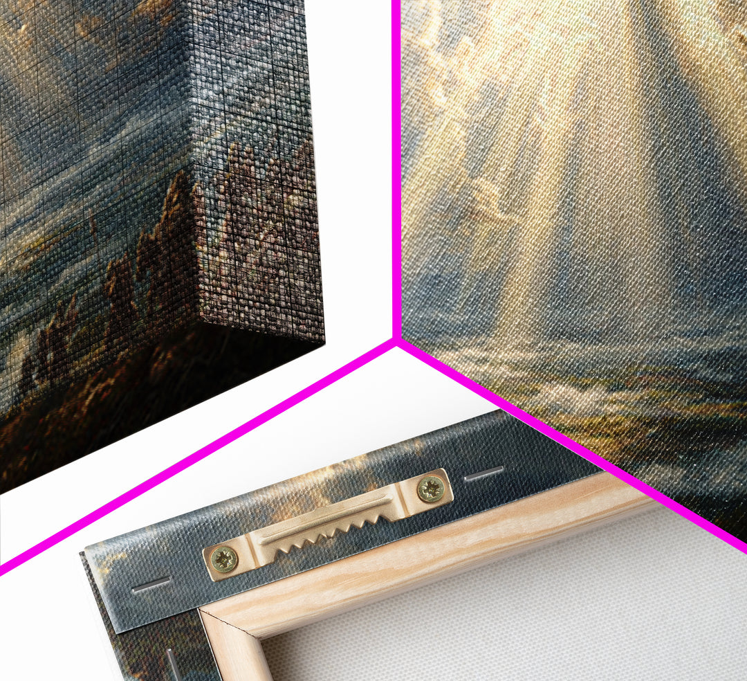 Heavenly Battlefield Canvas Print, Angelic Sun Rays Wall Art, Epic Soldiers Landscape, Christian Home Decor For Living Room