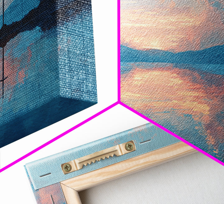 Pastel Lake Sunrise With Quiet Cross Wall Art, Landscape Painting, Christian Wall Decor, Calming Bedroom Art, Nature Gift