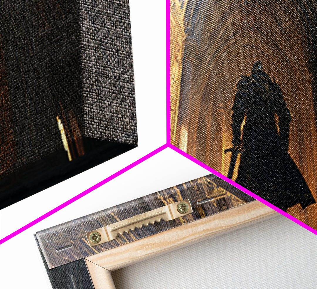 Armored Knight Before Gothic Cathedral Wall Art, Medieval Fantasy Architecture Print, Dark Academia Castle Decor Gift For Him
