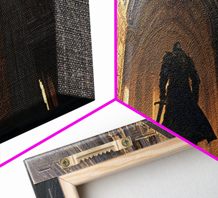 Armored Knight Before Gothic Cathedral Wall Art, Medieval Fantasy Architecture Print, Dark Academia Castle Decor Gift For Him