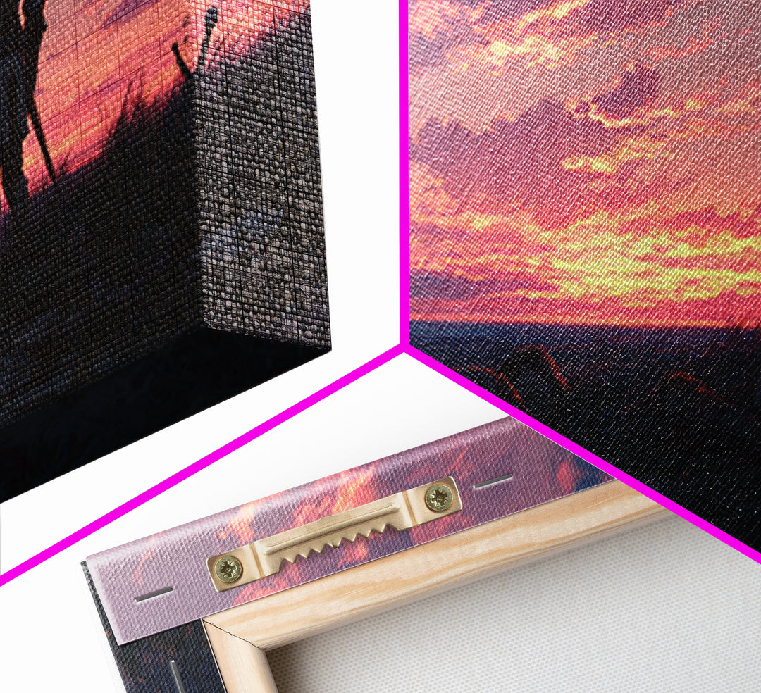 Lonely Warrior Sunset Wall Art, Medieval Battlefield Canvas Print, Moody Fantasy Landscape Decor, Gift For Him Office Art