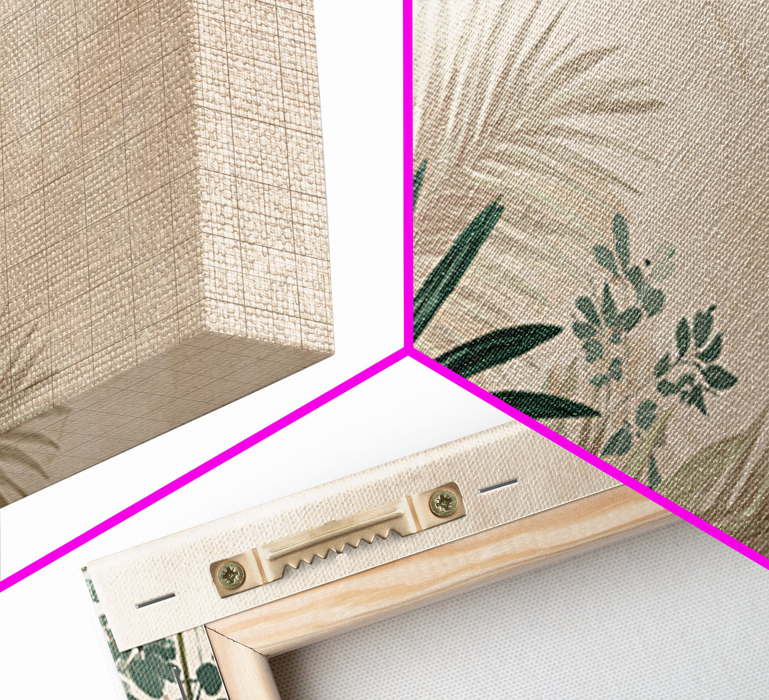 Large Tropical Palm Leaves Canvas Print, Neutral Botanical Wall Art, Coastal Boho Decor, Modern Green Living Room Art Print