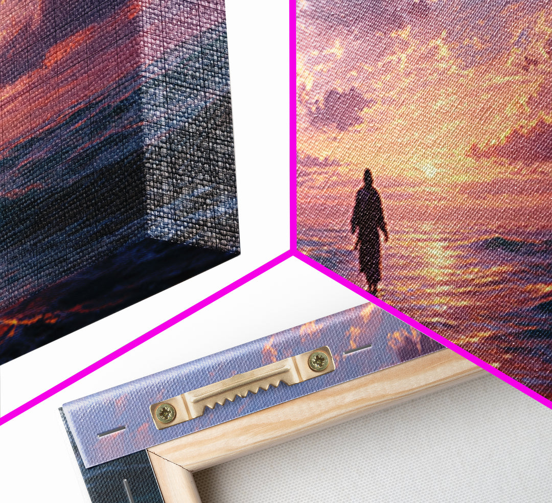 Solitary Figure In Ocean Sunset Waves Wall Art, Seascape Canvas Print, Coastal Decor, Romantic Bedroom Art, Gift For Her