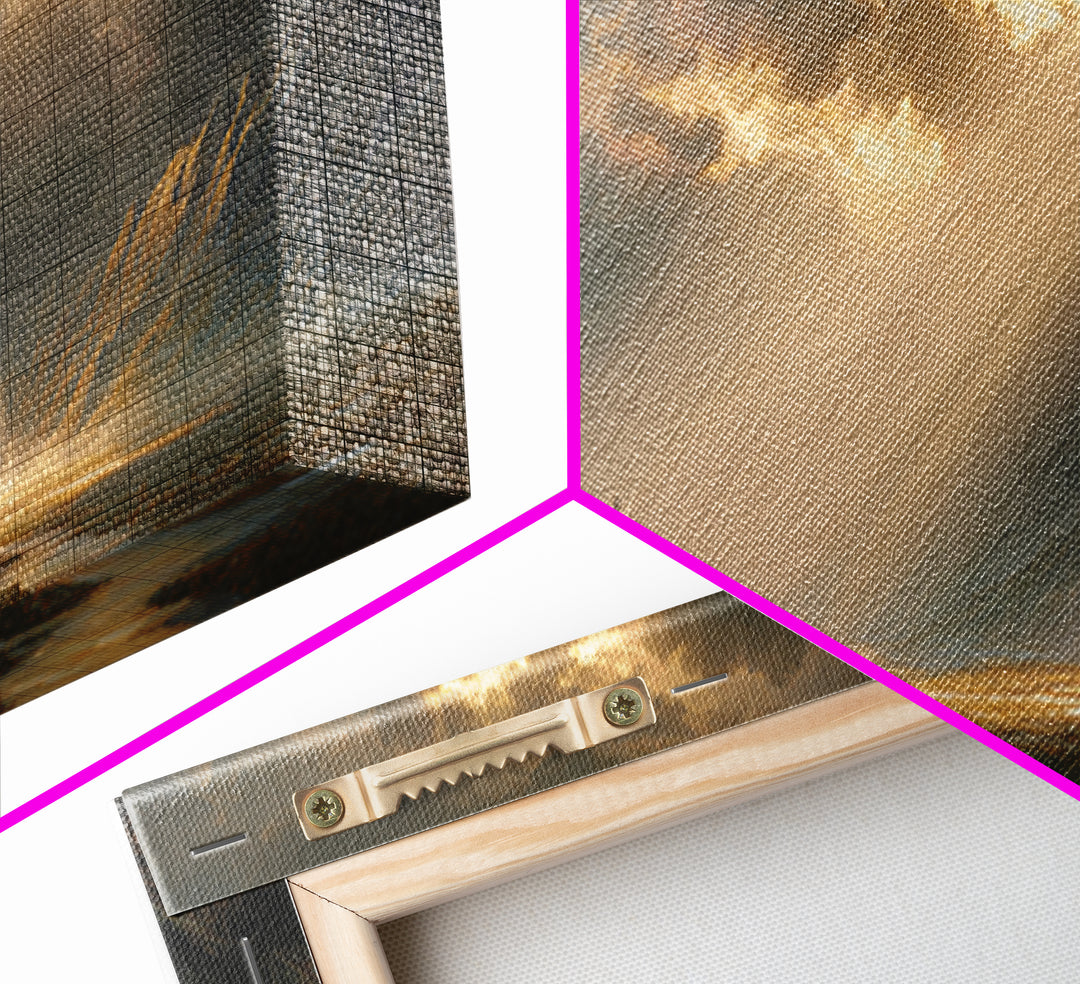 Warrior In Sunlit Mountain Valley Canvas Print, Fantasy Landscape Wall Art, Epic Adventure Decor And Dramatic Office Art