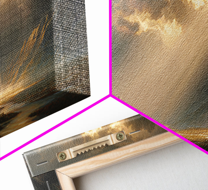 Warrior In Sunlit Mountain Valley Canvas Print, Fantasy Landscape Wall Art, Epic Adventure Decor And Dramatic Office Art
