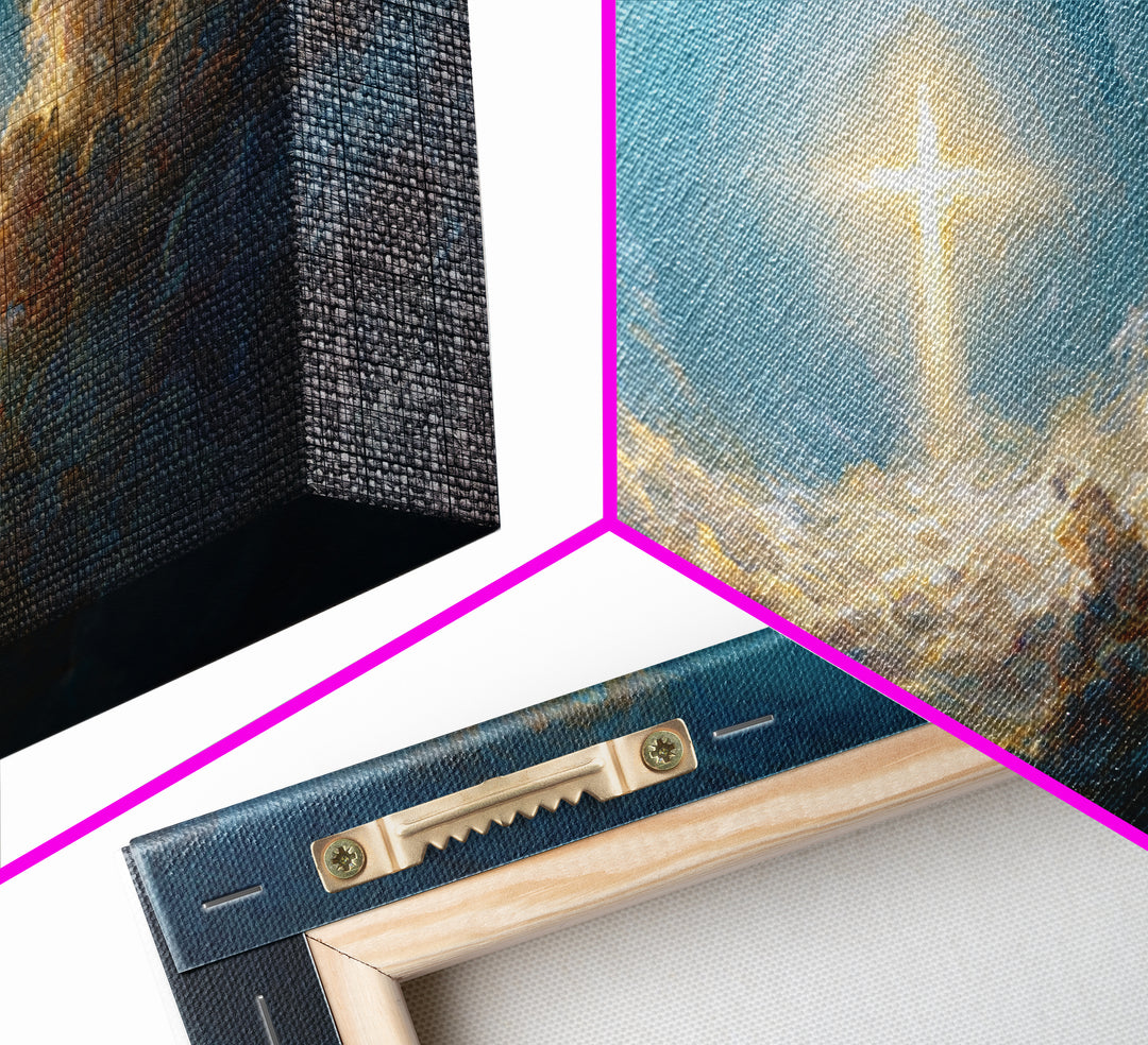 Glowing Cross In Stormy Clouds Wall Art, Christian Canvas Print, Celestial Religious Decor, Inspirational Gift For Home Decor