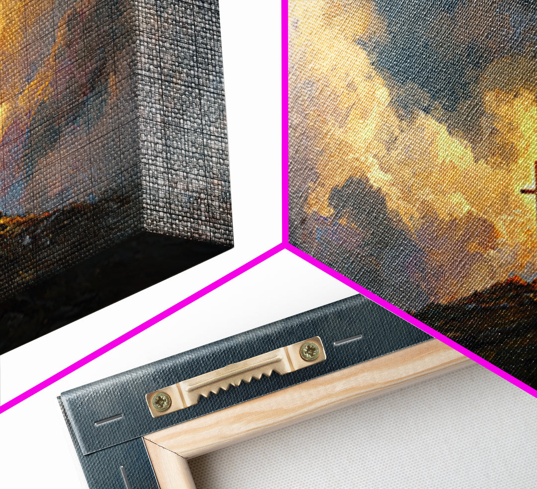 Dramatic Cross On Stormy Hill Wall Art, Christian Landscape Canvas, Moody Faith Decor, Religious Gift, Living Room Art Print