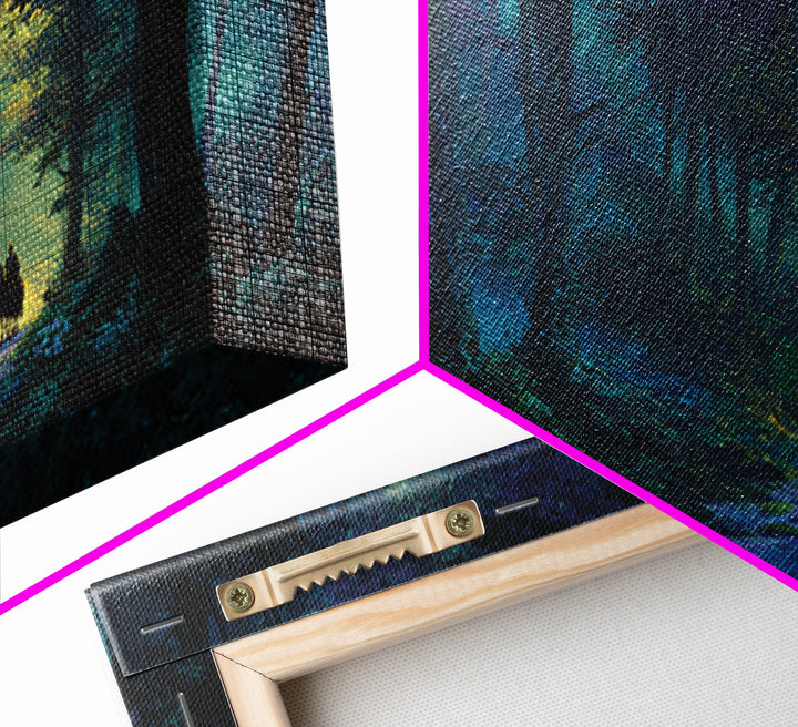 Moonlit Enchanted Forest Canvas Print, Fantasy Landscape Wall Art, Mystical Woodland Decor, Dark Fairy Tale Art Print Gift